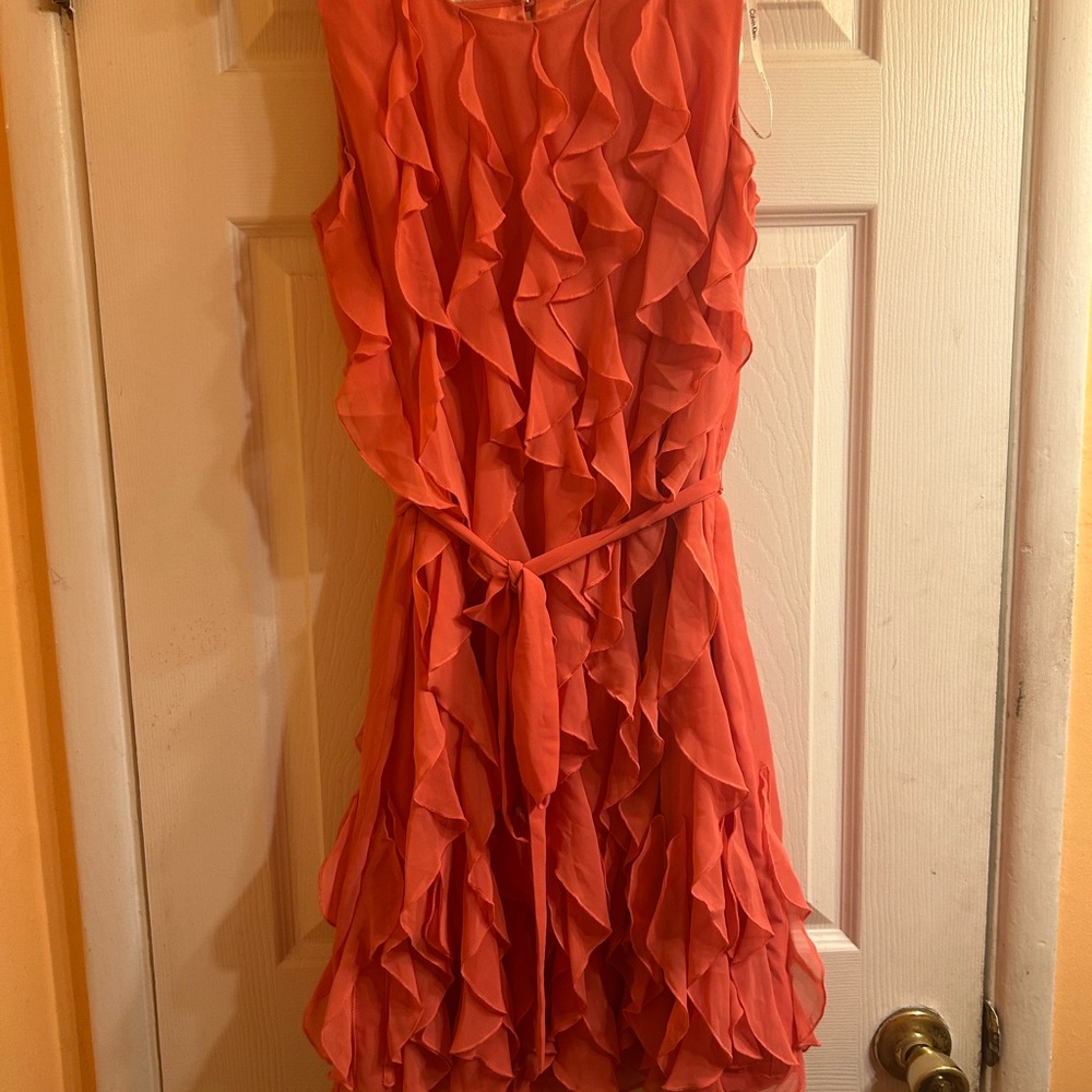 Calvin Klein Vibrant coral Ruffle Mini Dress